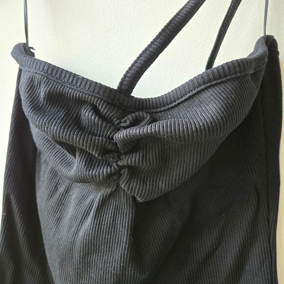 Agolde Lola Asymmetrical Spaghetti Strap Stretch Rib Black Tank Top Size Medium - Picture 5 of 12